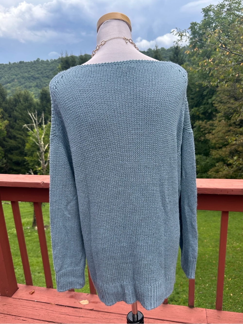 Lafayette 148 New York Alpaca & Silk Blue Boatneck Long SleeveKnit Sweater - Picture 3 of 5